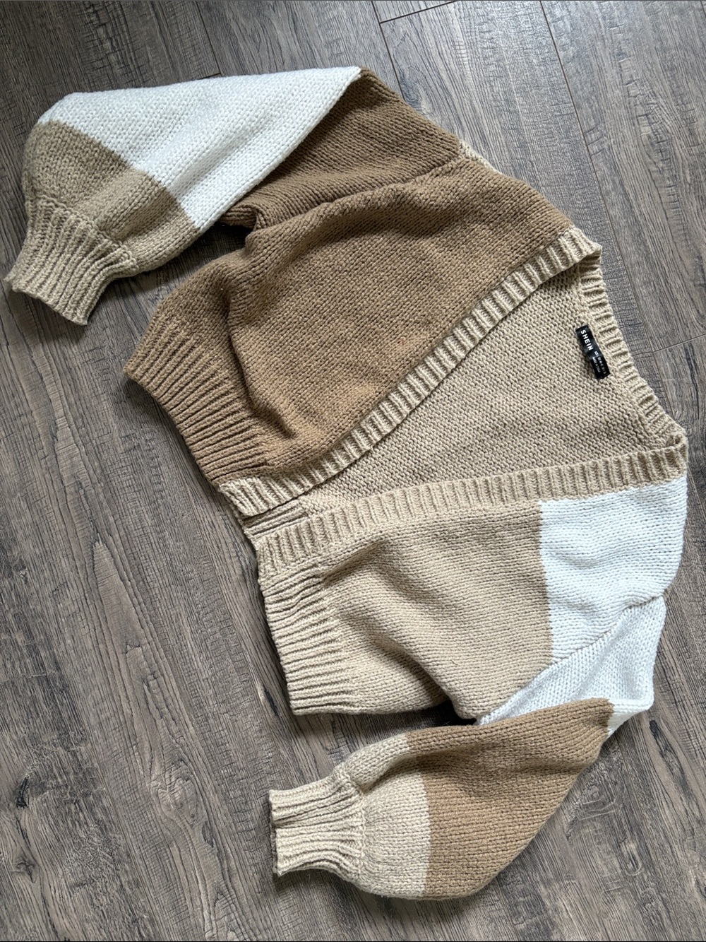 SHEIN Colorblock V-Neck Sweater in Cream, Tan, Brown - Picture 1 of 3